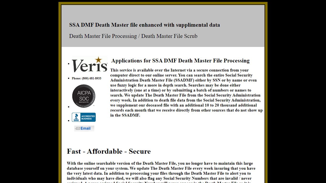 SSA-DMF Enhanced Death Master File.